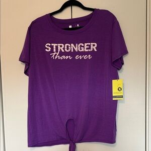 Xersion Purple Tie-Front Short Sleeve Tee with White Graphic